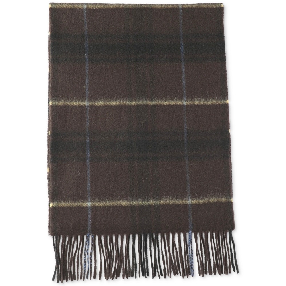 Club Room Scarf Mens  One Size Brown/Yellow Plaid 100%‎ Cashmere Fringe  NWT